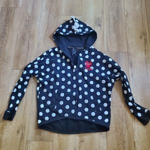 AO2 Women's Polka dot Black Meow Funny Cat Hoodie Embroidered Full zip Sz S/M